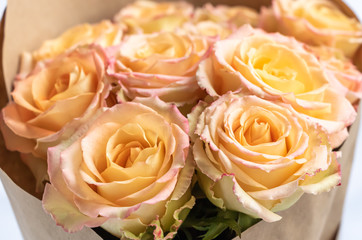 Roses of delicate color in a bouquet. Close Up view. 