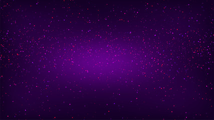 Abstract purple background. Dark gradient sky with pink stars. Futuristic sci-fi magenta backdrop. Mysterious starry space. Template for technology banner, poster or cover. Stock vector illustration