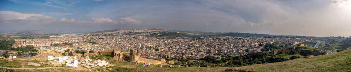 Fototapeta na wymiar Panorama view of the city.View from the top. Sunny day in Fez, Morocco.
