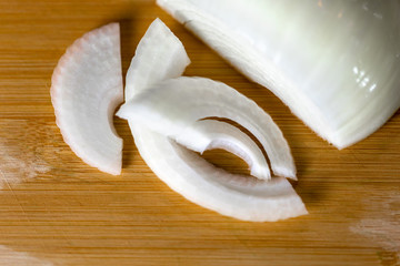 Chopped White Onion on wooden board, Food making