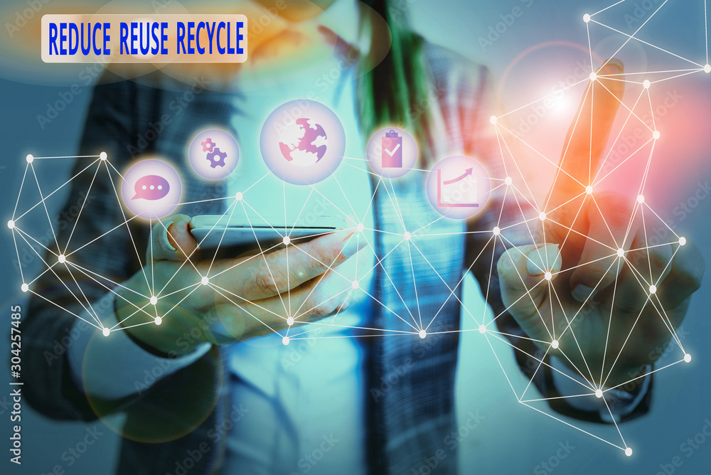 Poster text sign showing reduce reuse recycle. business photo text environmentallyresponsible consumer beha