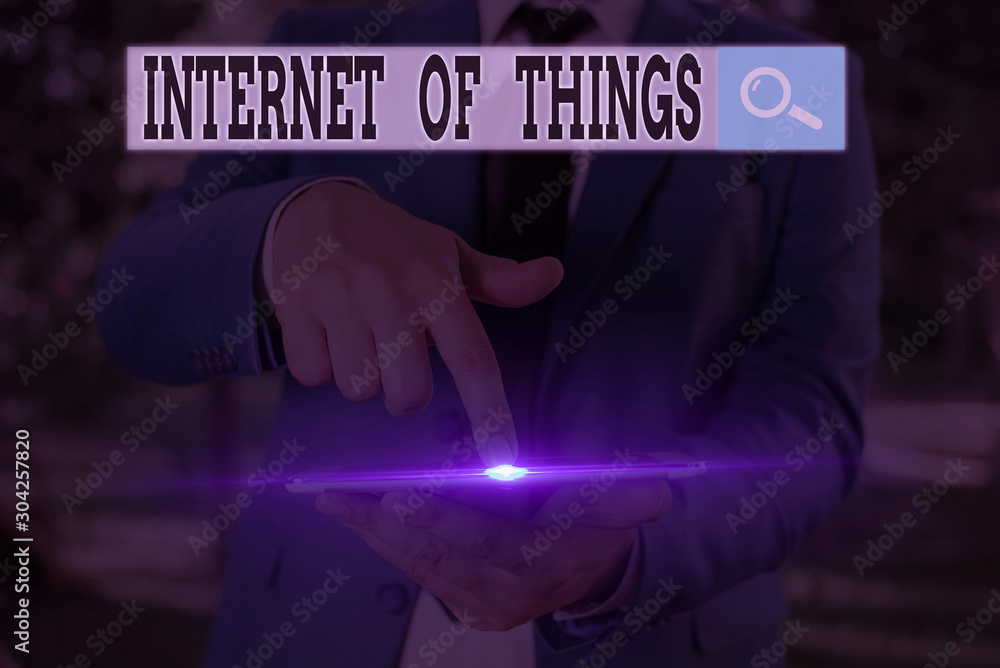 Poster text sign showing internet of things. business photo text connection of devices to the net to send r