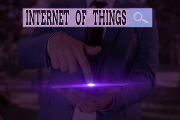 Text sign showing Internet Of Things. Business photo text connection of Devices to the Net to Send Receive Data