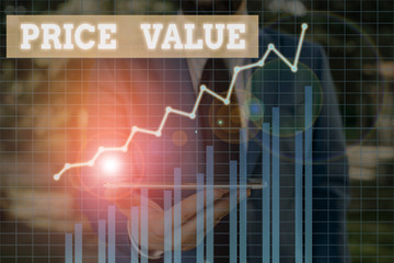 Word writing text Price Value. Business photo showcasing the price of a product based on what...