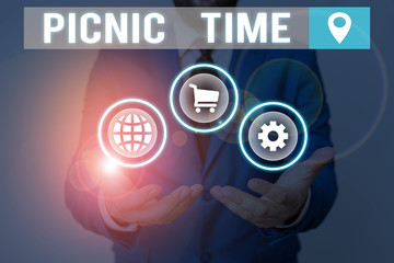 Handwriting text writing Picnic Time. Conceptual photo period where meal taken outdoors as part of an excursion