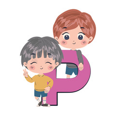 Isolated boys cartoons with alphabet letter vector design