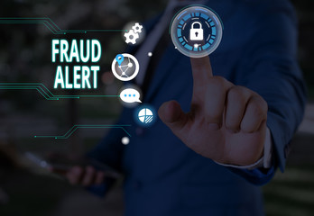 Text sign showing Fraud Alert. Business photo showcasing security alert placed on credit card...