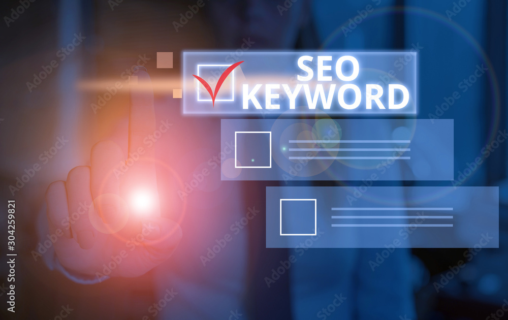 Aufkleber conceptual hand writing showing seo keyword. concept meaning phrases in your web content that help s