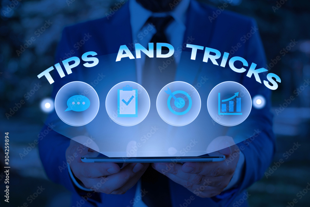 Poster text sign showing tips and tricks. business photo showcasing helpful advices that makes certain acti