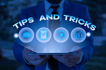 Text sign showing Tips And Tricks. Business photo showcasing helpful advices that makes certain action easier to do