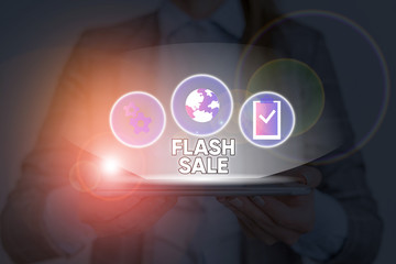 Text sign showing Flash Sale. Business photo text a sale of goods at greatly reduced prices at a short period