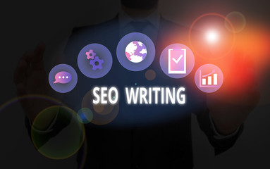 Handwriting text Seo Writing. Conceptual photo grabbing the attention of the search engines using specific word