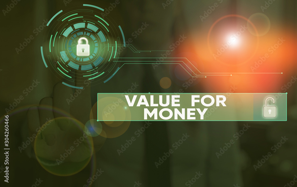 Aufkleber writing note showing value for money. business concept for reference to something is well worth the 