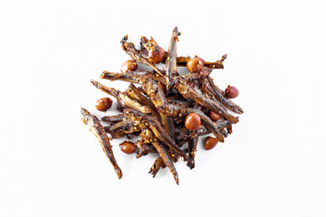 Tazukuri, candied sardines. Dried sardines lightly coated with honey, roasted sesame and peanuts.