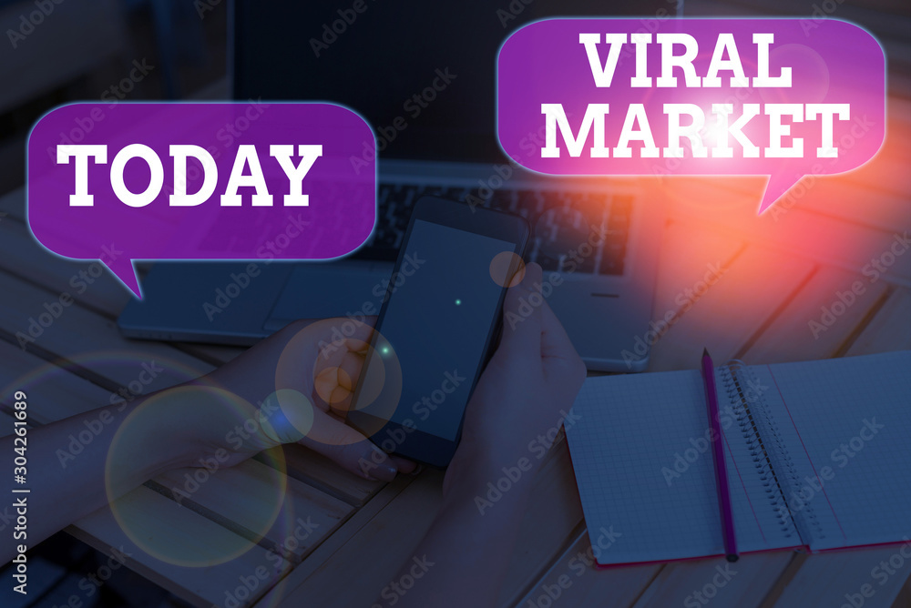 Poster writing note showing viral market. business concept for the information about a product spreads betw
