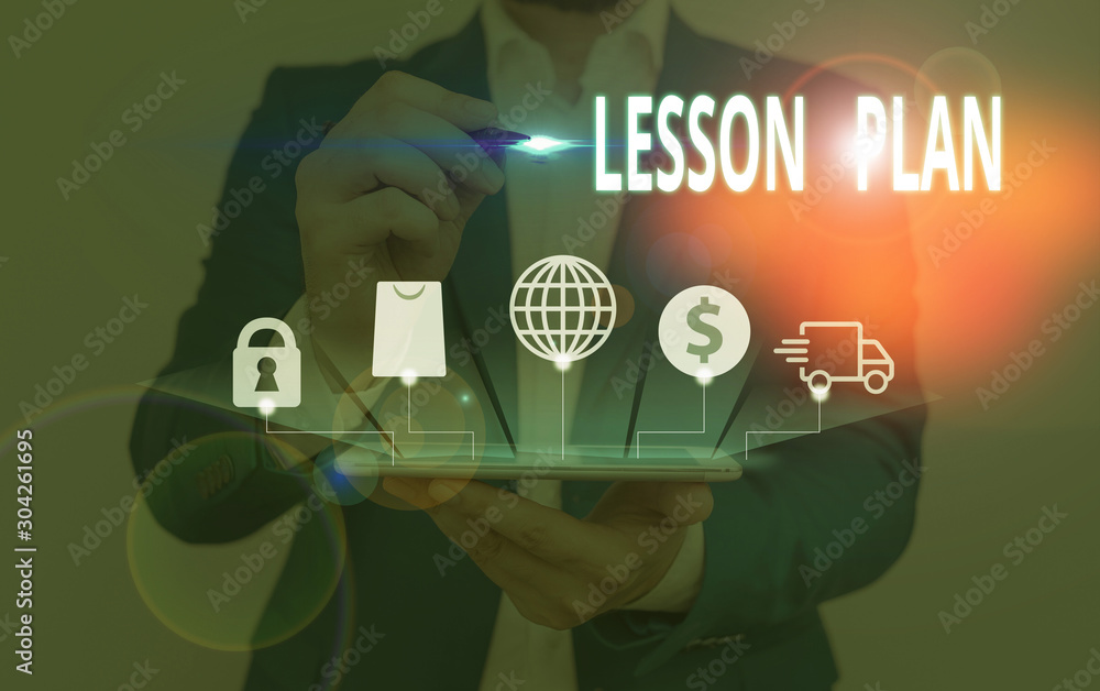 Poster writing note showing lesson plan. business concept for a teacher s is detailed description of the co