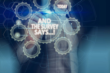 Text sign showing And The Survey Says. Business photo showcasing written spoken results of short...