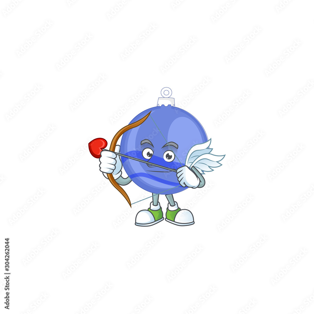 Sticker Blue christmas ball cartoon with mascot cupid