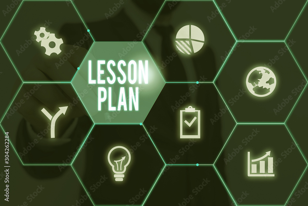 Poster writing note showing lesson plan. business concept for a teacher s is detailed description of the co