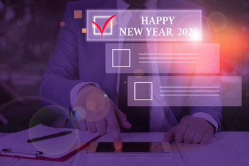 Conceptual hand writing showing Happy New Year 2020. Concept meaning Greeting Celebrating Holiday...