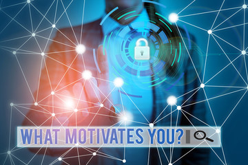 Handwriting text What Motivates Youquestion. Conceptual photo know reasons why you want to wake up each morning Picture photo system network scheme modern technology smart device