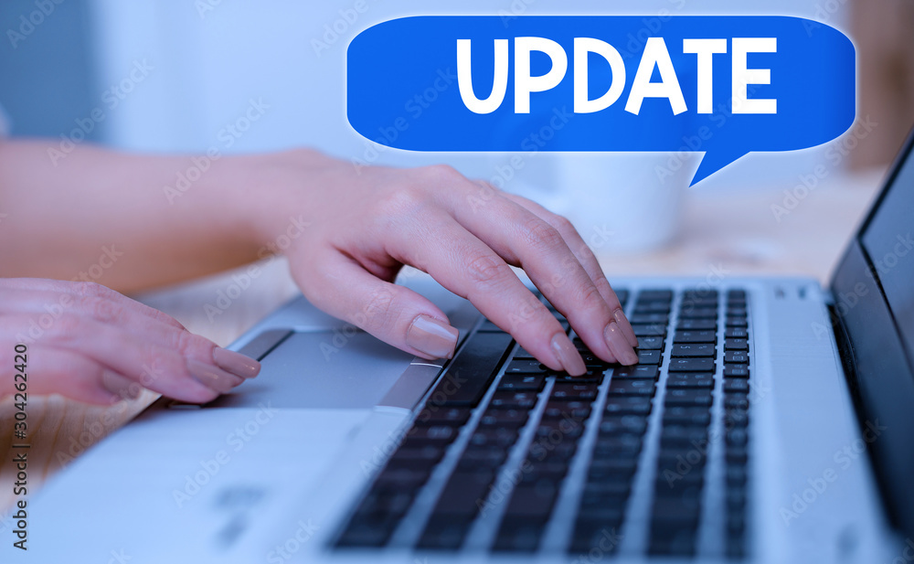 Poster text sign showing update. business photo showcasing by adding new information or making corrections 
