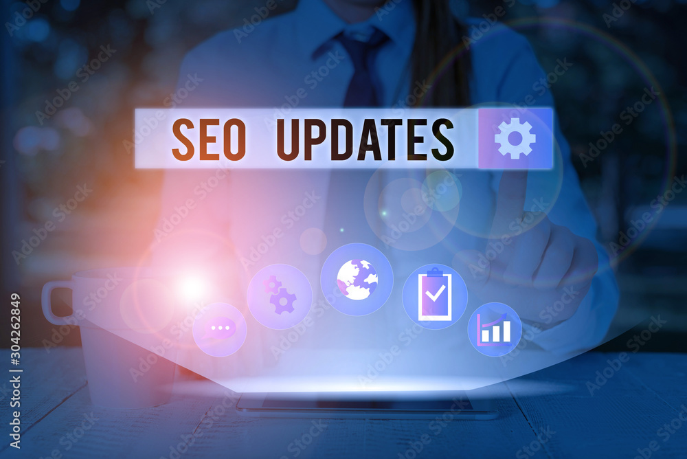 Poster handwriting text writing seo updates. conceptual photo new information or design in search engine op