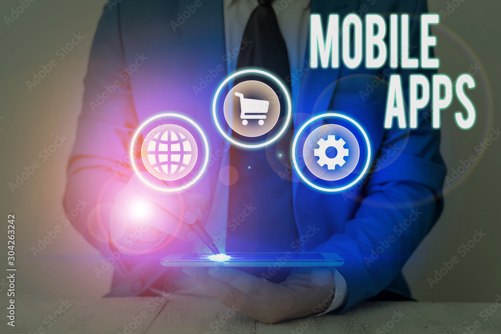 Poster conceptual hand writing showing mobile apps. concept meaning application software designed to run on