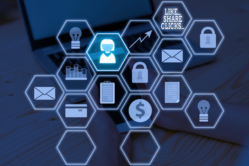 Word writing text Like Share Clicks . Business photo showcasing Content Marketing to Increase Engagement Social Media
