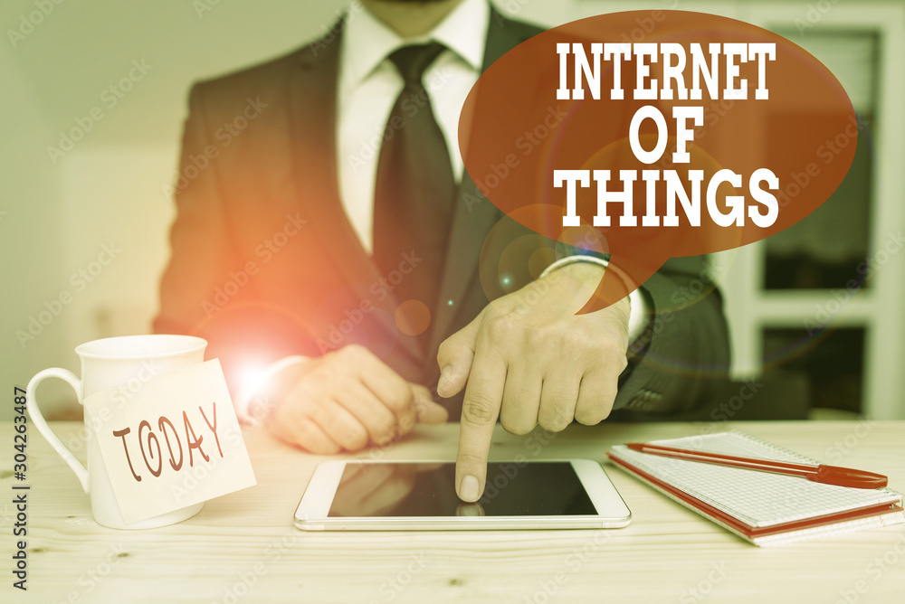 Poster handwriting text writing internet of things. conceptual photo connection of devices to the net to se
