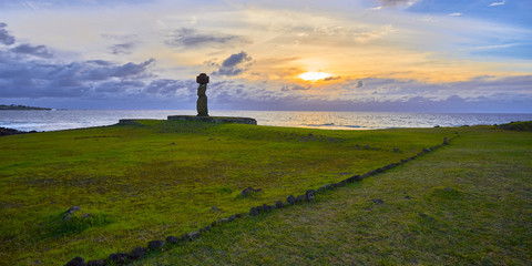 Sunset at Ahu Ko Te Riku. Easter Island. Chile. 