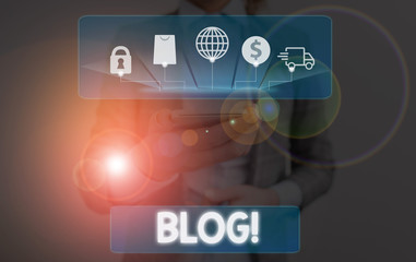 Conceptual hand writing showing Blog. Concept meaning regularly updated website or web page run by an individual or group