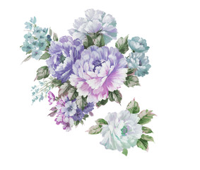 Obraz premium Combination of watercolor flower elements,They are perfect for making DIY wedding invitations, blog header, floral letters, art prints, greeting cards and wall arts.