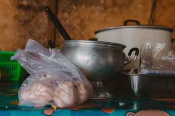 Garlic in a plastic bag in the Asian kitchen