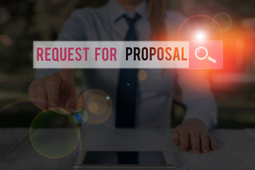 Writing note showing Request For Proposal. Business concept for document contains bidding process by agency or company