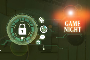 Conceptual hand writing showing Game Night. Concept meaning event in which folks get together for...