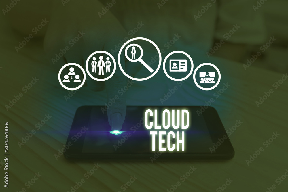 Aufkleber writing note showing cloud tech. business concept for storing and accessing data and programs over t