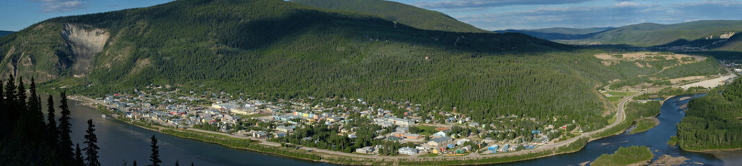 Fototapeta na wymiar Panorama of Dawson City, Yukon on the Yukon & Klondike Rivers.