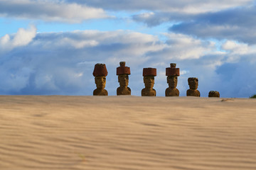 Moais on Anakena Beach. Easter Island.Chile