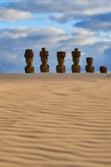 Moais on Anakena Beach. Easter Island.Chile