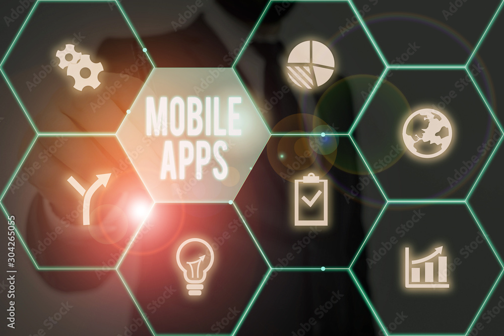 Poster writing note showing mobile apps. business concept for application software designed to run on a mob