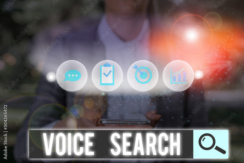 Aufkleber text sign showing voice search. business photo text allows the user to use a voice comanalysisd to s