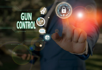 Fototapeta premium Text sign showing Gun Control. Business photo showcasing legal measure intended to restrict the possession of guns
