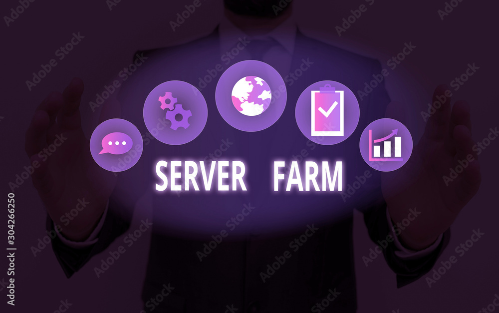 Aufkleber handwriting text server farm. conceptual photo a group of computers acting as servers and housed tog