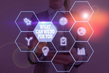 Writing note showing What Can We Do For You. Business concept for we are at your Service Willing to...