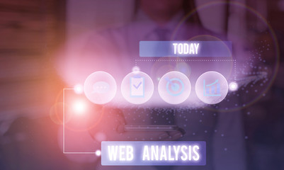 Handwriting text writing Web Analysis. Conceptual photo process of analyzing the behavior of visitors to a web site