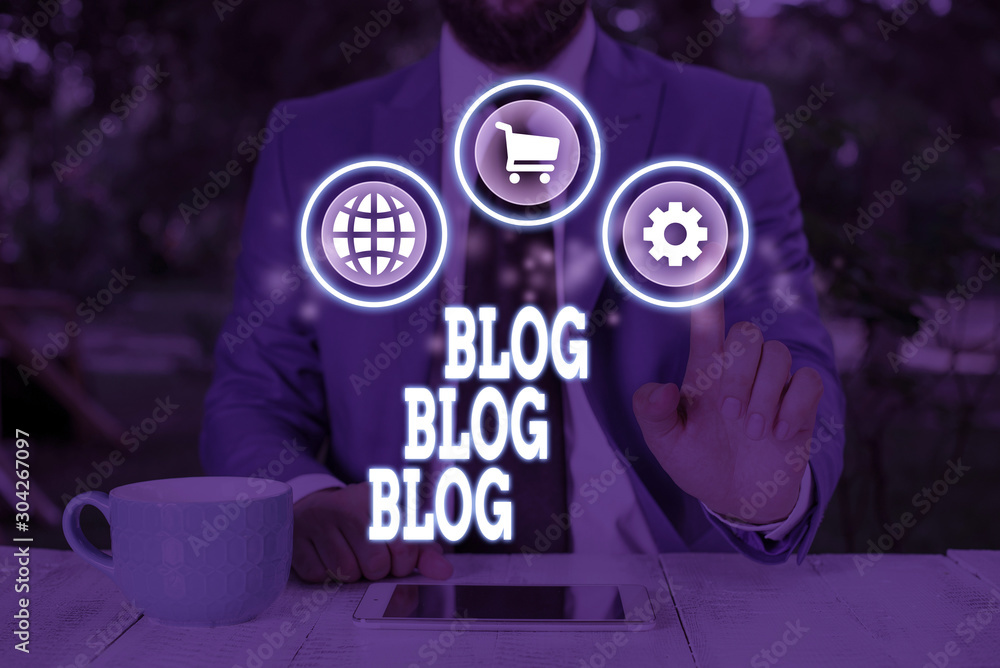 Poster handwriting text writing blog blog blog. conceptual photo internet blogging trend modern virtual com
