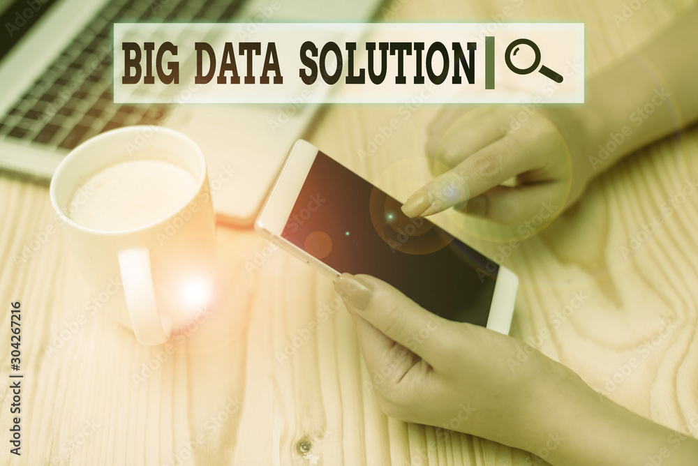 Aufkleber writing note showing big data solution. business concept for extracting value from huge volumes of a