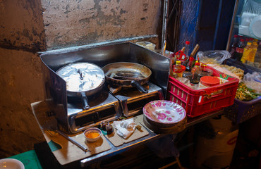 Electric stove on the street kitchen in Vietnam