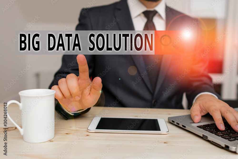 Poster handwriting text big data solution. conceptual photo extracting value from huge volumes of a variety
